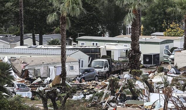 The damage at a campsite in Albufeira, Portugal, following violent winds from Storm Claudia