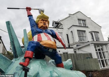 An effigy of Donald Trump (pictured) is set to be burnt in Lewes tonight
