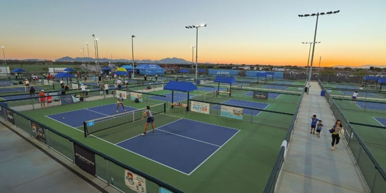 A general view of the grounds and pickleball courts during the second day of the 2025 APP Mesa Open at Arizona Athletic Grounds on Nov. 7, 2025, in Mesa, Arizona.