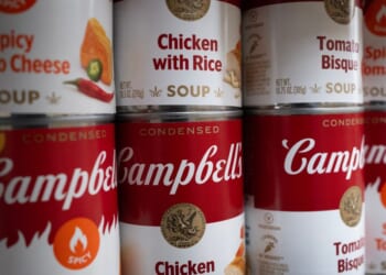 Cans of Campbell's Company soup sit on a shelf in a Chicago store on June 2, 2025.