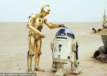 In Star Wars, C-3PO's silver leg often reflects the surroundings to make it look more golden (such as the desert scenes on Tatooine)