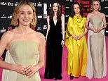 Carey Mulligan dazzles in a gold strapless gown as she joins Andrea Riseborough and Emily Watson at the British Independent Film Awards
