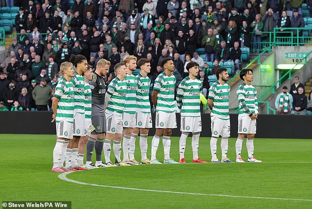 Celtic players were observing the silence but that was halted after 10 seconds due to fans