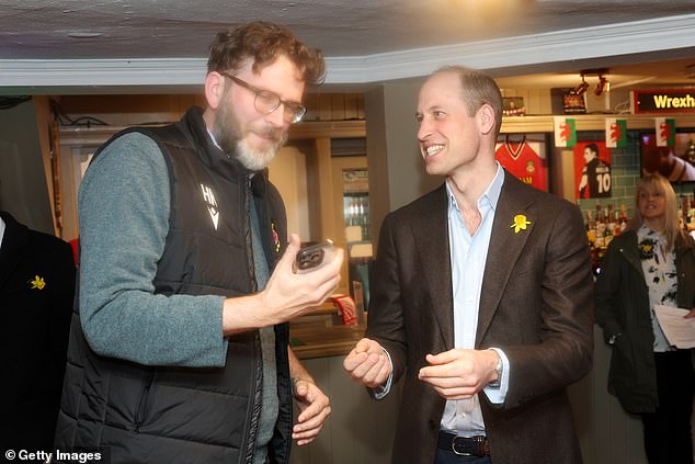 William speaks with Wrexham AFC executive director Humphrey Ker at The Turf pub in March 2024