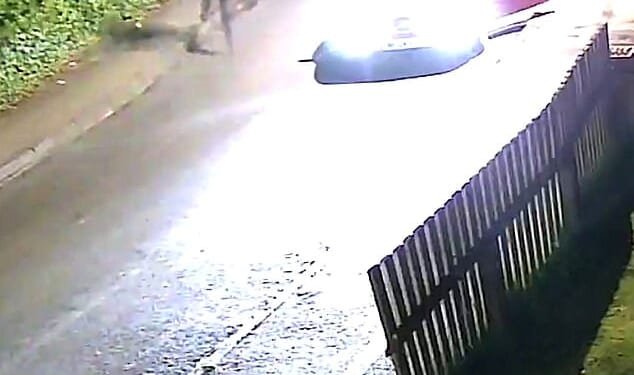 Chilling CCTV footage shows Ben Collins and Samuel Nicholson, both 25, sprinting after the victim after luring him to a property at around 10pm