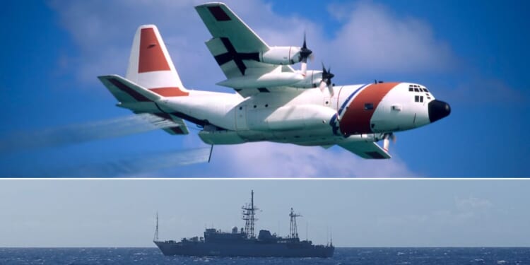 A Coast Guard HC-130, similar to that shown in a file photo at top, helped monitor the Russian spy ship as it lingered near Hawaii.