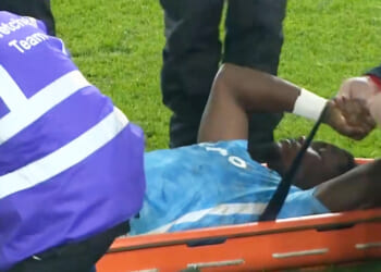 Coventry star carried off on stretcher seconds after scoring goal of the season contender as medics rush on to pitch