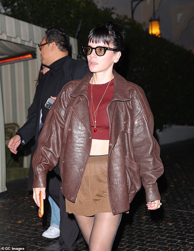 Crop-top wearing Lily Allen enjoyed another night out at the Chateau Marmont in LA on Sundy after sending secret messages to her ex David Harbour with THAT hilarious Halloween outfit
