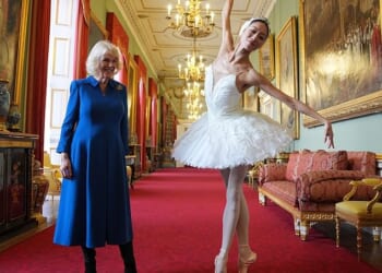 Camilla, 78, welcomed English National Ballet's principal dancer Sangeun Lee, 39, in one of the state rooms in the Chinese-themed East Wing of Buckingham Palace on Wednesday