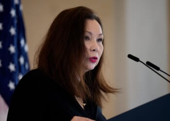 Sen. Tammy Duckworth, a Democrat from Illinois, speaks during a Congressional Gold Medal ceremony on Capitol Hill on June 26, 2025, in Washington, D.C.