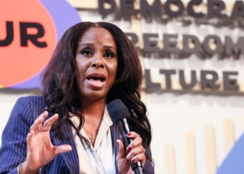 Del. Stacey Plaskett, a Democrat from the U.S. Virgin Islands, speaks during a panel at the Congressional Black Caucus Foundation Annual Legislative Conference National Town Hall on Sept. 21, 2023, in Washington, D.C.