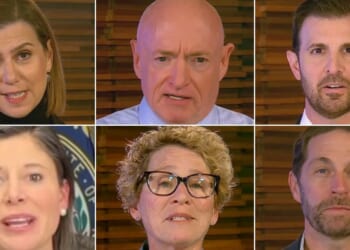 Democrats in the video include, from top row, left to right, Elissa Slotkin of Michigan, Mark Kelly of Arizona, Chris Deluzio of Pennsylvania, Maggie Goodlander of New Hampshire, Chrissy Houlahan of Pennsylvania, and Jason Crow of Colorado.