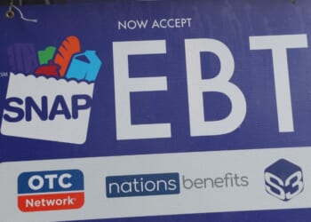 A sign displayed on a grocery store window shows that a Flatbush neighborhood grocery store in the Brooklyn borough of New York City accepts those on the Supplemental Nutrition Assistance Program (SNAP) in New York City on Oct. 30, 2025.