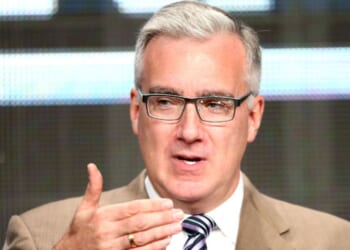 Television personality Keith Olbermann speaks onstage at an ESPN panel in Beverly Hills, California, on July 24, 2013.
