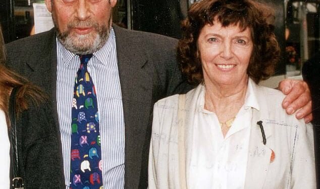 Sir Clement Freud (left) pictured with his wife, Lady Jill, celebrating his birthday in 1997