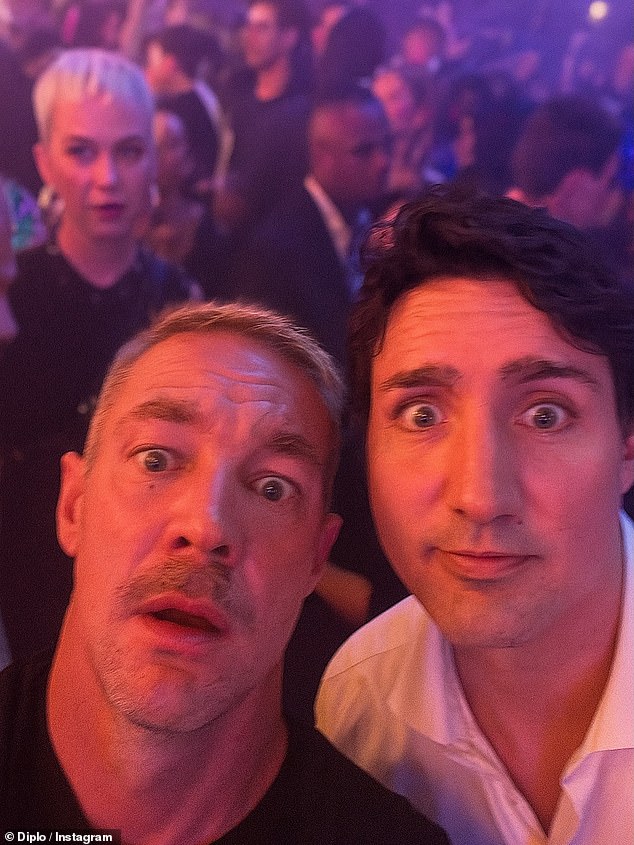 Diplo was in familiar company on Monday evening while posing for a selfie with unlikely new couple Katy Perry and Justin Trudeau - after claiming he has previously dated them both
