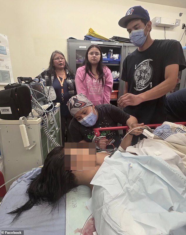 A young girl is in the hospital (pictured) with 100 stitches after a grizzly bear attacked her on a school trip in Canada, her grandmother revealed
