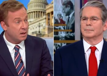 Treasury Secretary Scott Bessent explained to MSNBC's Jonathan Lemire the difference between a currency swap and a "bailout." (MSNBC / YouTube screen shot)