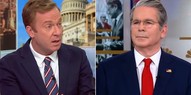 Treasury Secretary Scott Bessent explained to MSNBC's Jonathan Lemire the difference between a currency swap and a "bailout." (MSNBC / YouTube screen shot)