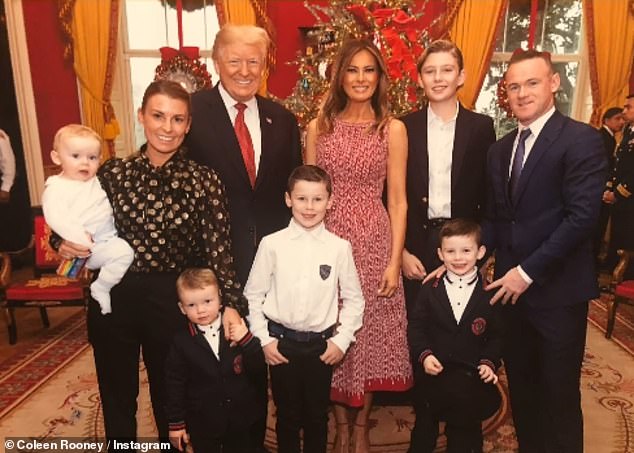 Trump once introduced Barron to Manchester United legend Wayne Rooney (right) and joked to the soccer star's wife Colleen (left) about sports stars dating beautiful women