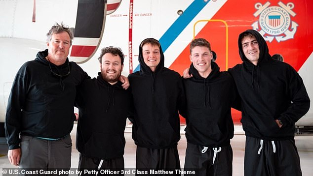 Five stranded sailors (pictured) were rescued by the US Coast Guard hundreds of miles off the coast of North Carolina on Thursday, specifically about 260 nautical miles off Cape Hatteras