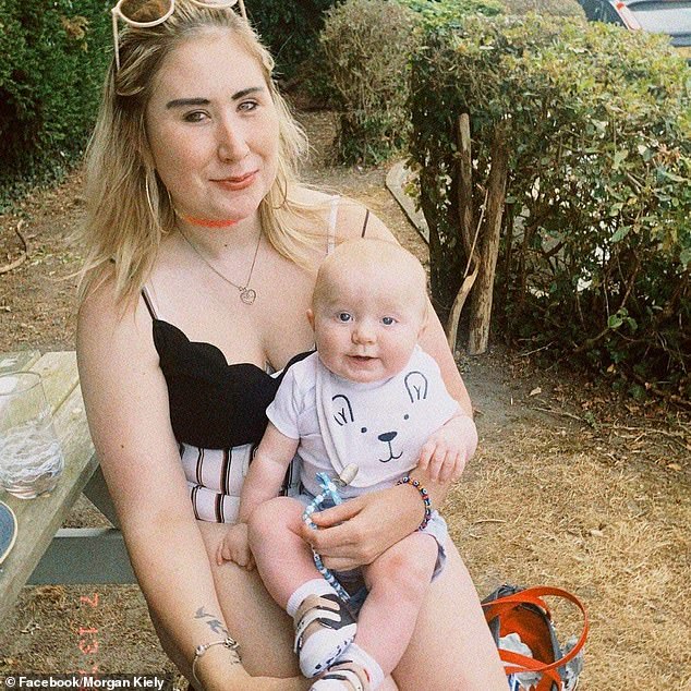 Six-month-old Harry Kiely, pictured with mother Morgan, 22, was thrown through an open window and suffered devastating head injuries