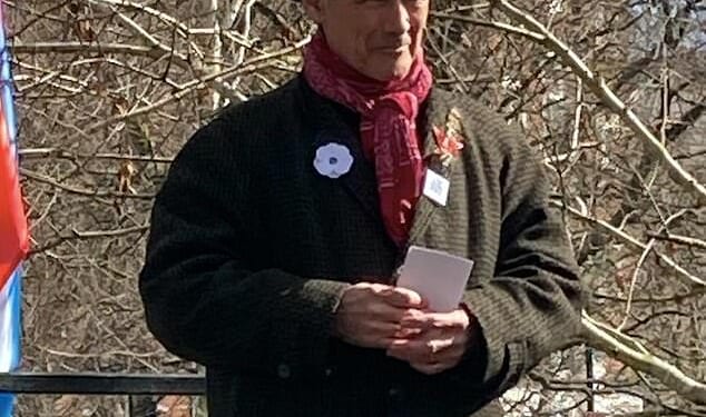 Oscar-winning actor Mark Rylance pictured wearing a white poppy. The star has backed the controversial movement, which says Remembrance Sunday should be 'decolonised'