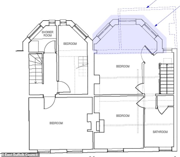 Pictured: Sheeran's planning application which would see the singer knock through a parting wall to create a larger four-bed house