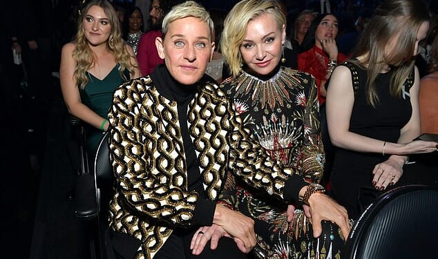 Ellen DeGeneres (left) and her wife Portia de Rossi (right) moved to England a year ago, putting the blame firmly on Donald Trump