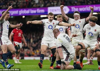 England Rugby players celebrate a try during the Six Nations earlier this year. language guide from the national rugby team has suggested replacing 'Man of the Match' with 'Player of the Match'