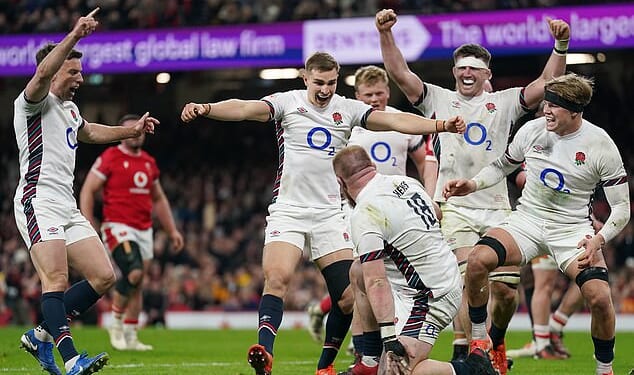England Rugby players celebrate a try during the Six Nations earlier this year. language guide from the national rugby team has suggested replacing 'Man of the Match' with 'Player of the Match'