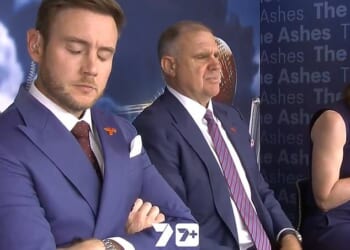 Fast bowling legend Stuart Broad was left disgusted with Joe Root's dismissal on day two of the first Ashes Test as he commentated for Channel Seven (pictured)