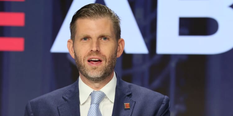 Eric Trump, co-founder of American Bitcoin, speaks before ringing the opening bell at the Nasdaq headquarters on Sept. 16, 2025, in New York City.
