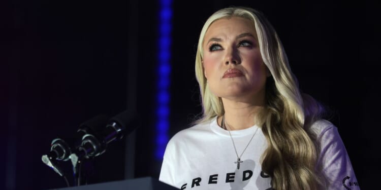 Erika Kirk, widow of Turning Point USA founder Charlie Kirk, speaks during a Turning Point USA event where U.S. Vice President J.D. Vance is expected, at the Pavilion at Ole Miss at the University of Mississippi, on Oct. 29, 2025, in Oxford, Mississippi.