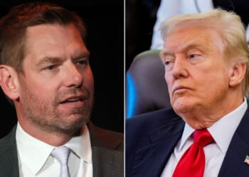 Rep. Eric Swalwell, left, a California Democrat, is the latest congressman to come under scrutiny by President Donald Trump's administration for alleged mortgage irregularities.