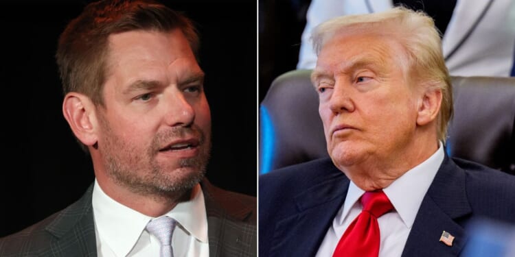 Rep. Eric Swalwell, left, a California Democrat, is the latest congressman to come under scrutiny by President Donald Trump's administration for alleged mortgage irregularities.