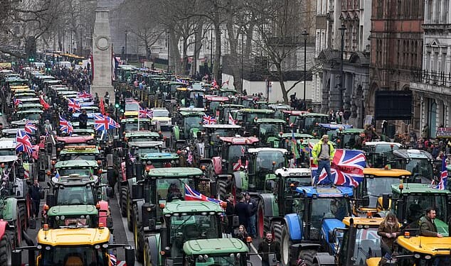 Tractors line Whitehall during a previous farmers' protest against inheritance tax raid