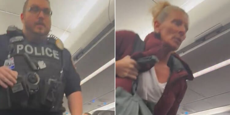 The disruptive passenger was escorted off the plane in Kansas City.