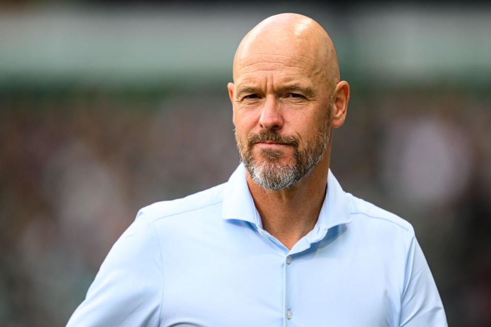 Erik ten Hag of Leverkusen looks on during a Bundesliga match.