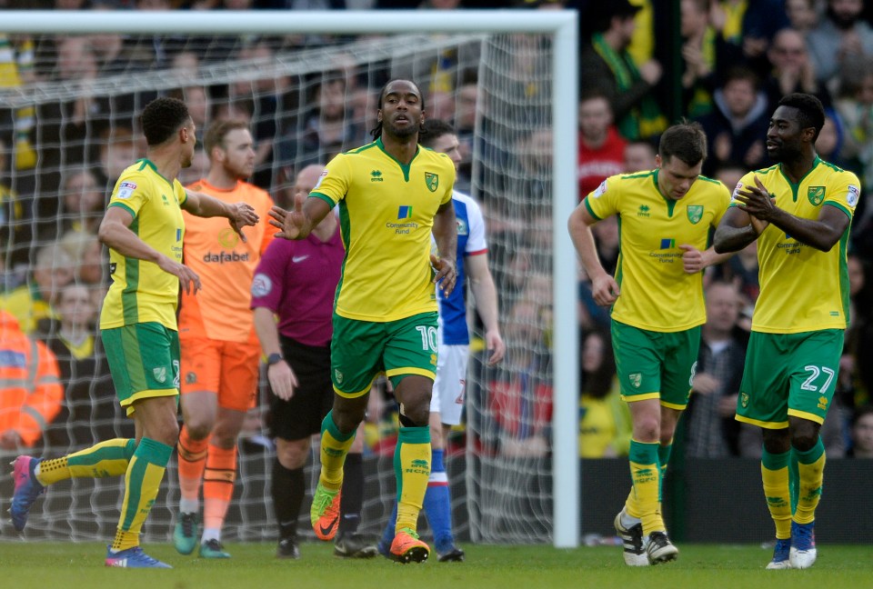 Norwich's Cameron Jerome celebrates scoring their second goal