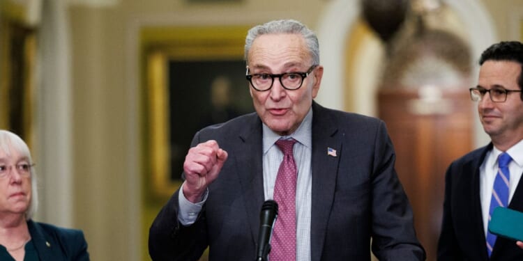 Senate Minority Leader Chuck Schumer speaks to reporters at the Weekly Senate Policy Luncheon news conference on Nov. 4, 2025, on Capitol Hill in Washington, D.C.
