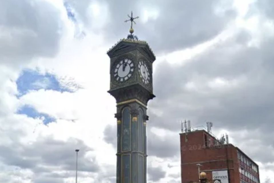 An image collage containing 1 images, Image 1 shows Aston Cross’s Grade II-listed clock tower in Birmingham with faces showing different times