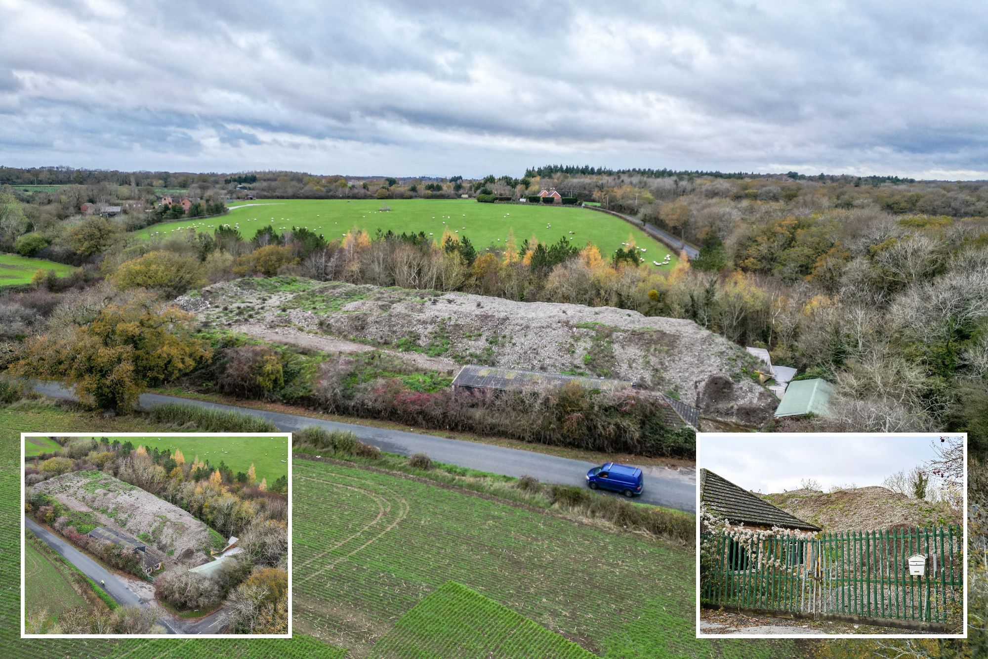 An image collage containing 3 images, Image 1 shows Environment Agency investigate after 'rubbish mountain' dumped at beauty spot, Image 2 shows Environment Agency investigate after 'rubbish mountain' dumped at beauty spot, Image 3 shows Environment Agency investigate after 'rubbish mountain' dumped at beauty spot