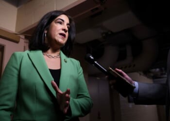 U.S. Rep. Nicole Malliotakis (R-NY) speaks to reporters as she arrives for a House Republican Conference meeting at the U.S. Capitol on March 11, 2025, in Washington, DC. Republicans met ahead of the House vote on a continuing resolution that will provide a six-month funding extension and avert a government shutdown.