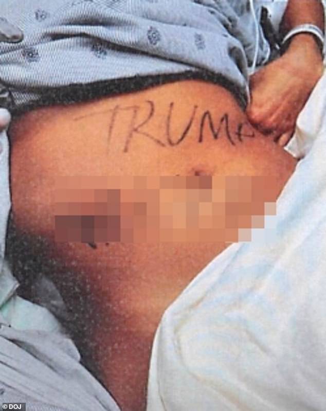 Written on her stomach were the words 'TRUMP WH---' and on her back, 'VAN DREW IS RACIST'