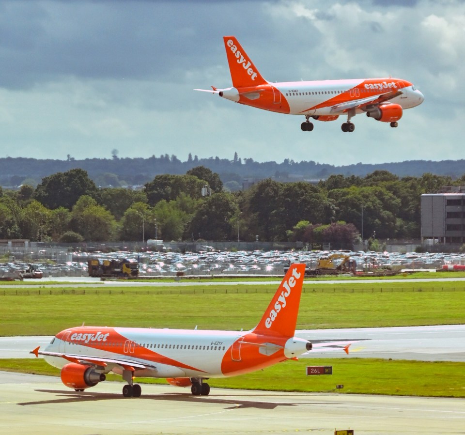 Airbus holiday jets operated by EasyJet at London Gatwick Airport