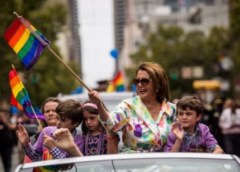 Rep. Nancy Pelosi rides in the San Francisco Gay Pride Parade on June 28, 2015, in San Francisco, California.