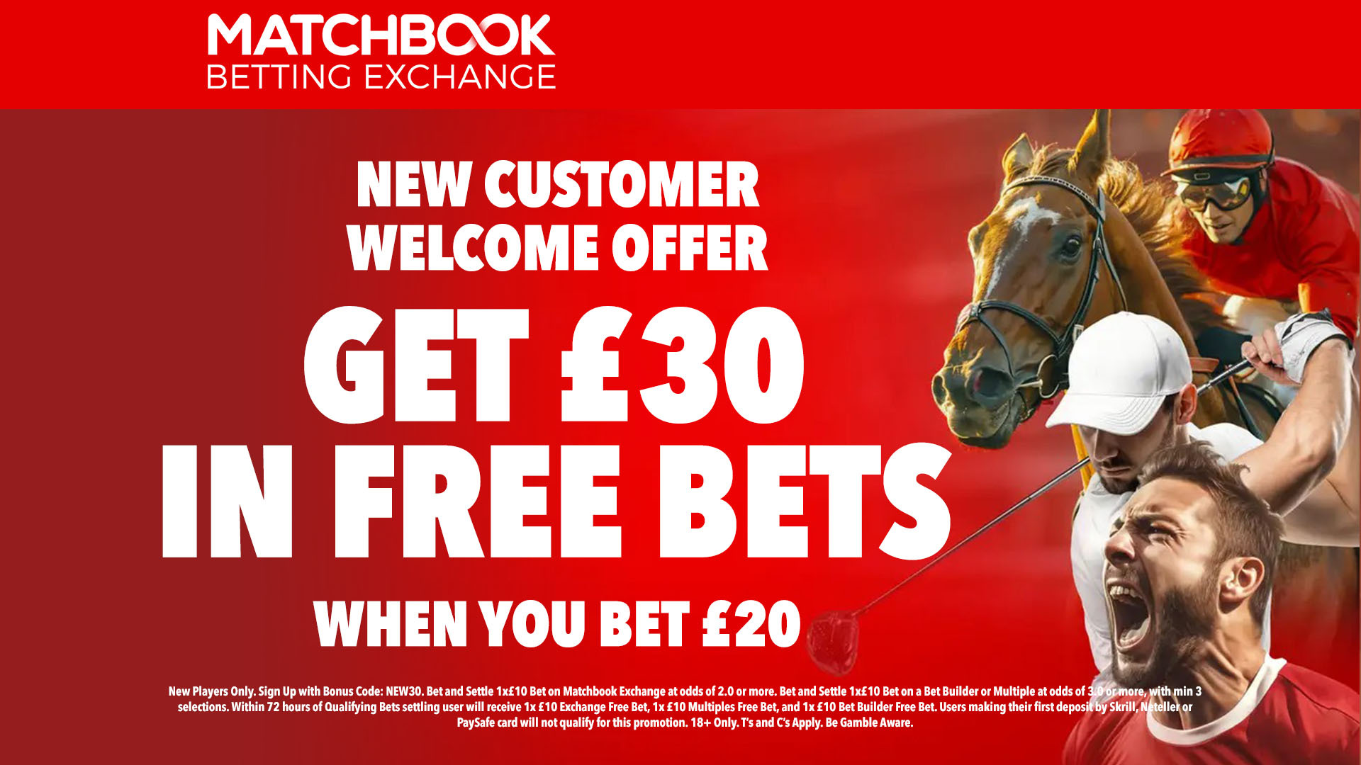 Get £30 in free bets when you bet £20 today