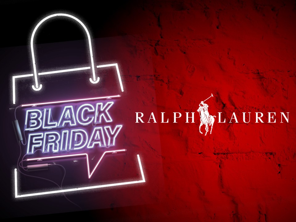 Illustration for a Ralph Lauren Black Friday sale, featuring a neon shopping bag and logo.
