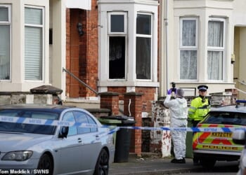 Police and forensic officers at the scene of the crime in Wellingborough in Northamptonshire in March this year. The jury at Lincoln Crown Court heard that the teenager stabbed Marta Bednarczyk at least 143 times at the home